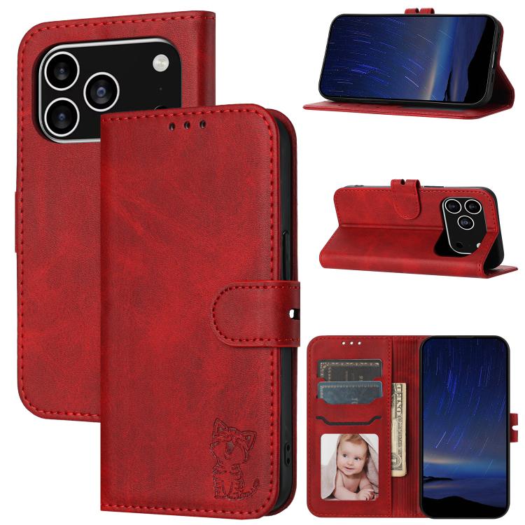 Embossed Happy Cat Pattern Flip Leather Phone Case, For iPhone 17 Pro Max, For iPhone 17 Pro, For iPhone 17, For iPhone 17 Air