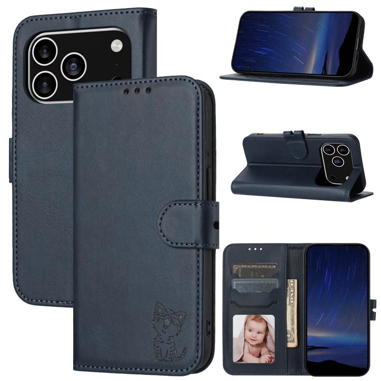 Embossed Happy Cat Pattern Flip Leather Phone Case, For iPhone 17 Pro Max, For iPhone 17 Pro, For iPhone 17, For iPhone 17 Air