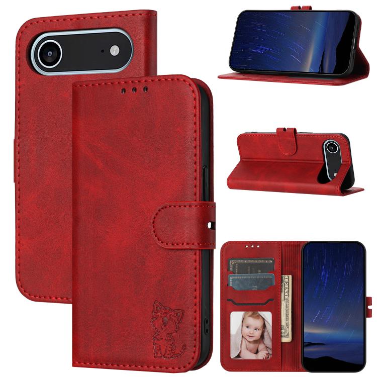 Embossed Happy Cat Pattern Flip Leather Phone Case, For iPhone 17 Pro Max, For iPhone 17 Pro, For iPhone 17, For iPhone 17 Air