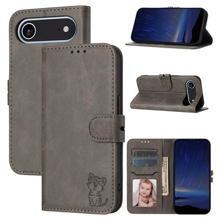 Embossed Happy Cat Pattern Flip Leather Phone Case, For iPhone 17 Pro Max, For iPhone 17 Pro, For iPhone 17, For iPhone 17 Air