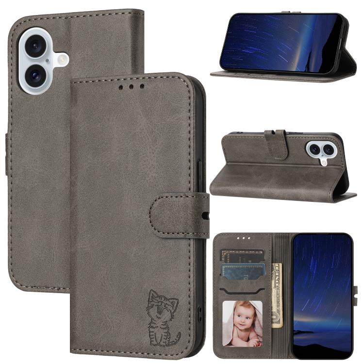 Embossed Happy Cat Pattern Flip Leather Phone Case, For iPhone 17 Pro Max, For iPhone 17 Pro, For iPhone 17, For iPhone 17 Air