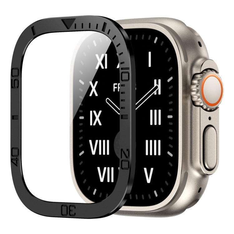 Number Ring Metal Frame Integrated Tempered Film, For Apple Watch Ultra 49mm