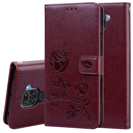 Rose embossed PU leather flip case with card slots for Xiaomi Redmi Note 9