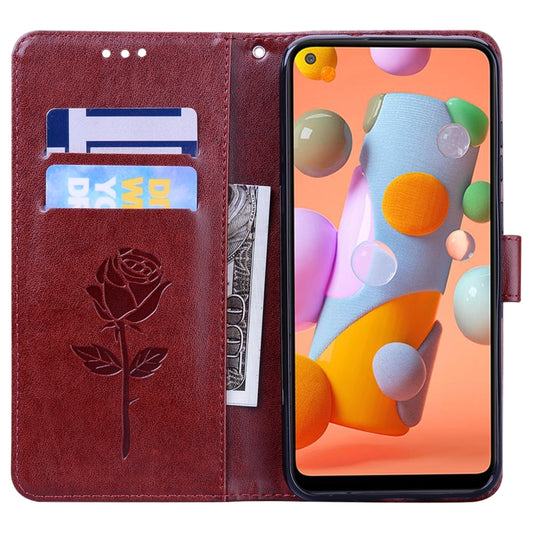 Galaxy A11 rose embossed horizontal flip case back view with card pockets