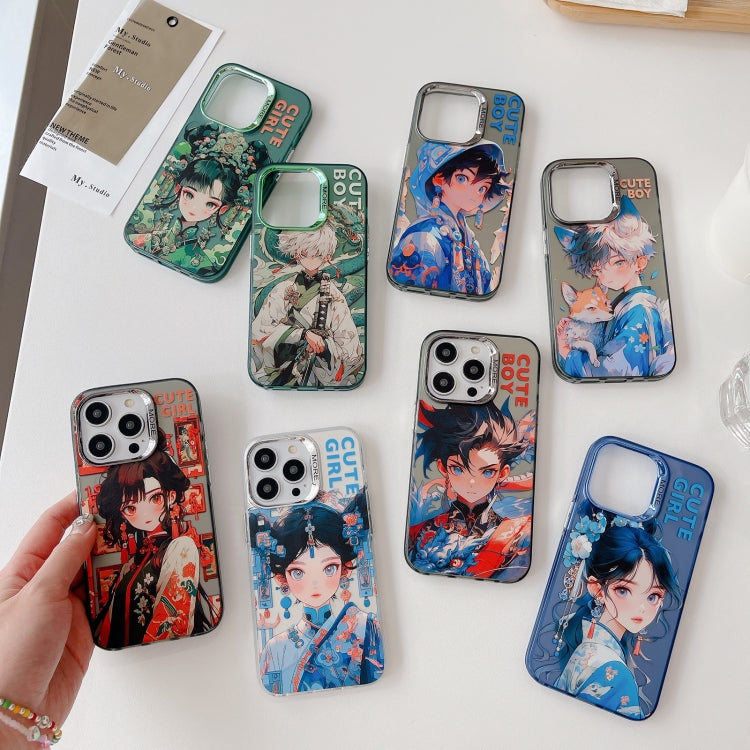 Chinese Ancient Style Electroplated Lens Ring PC Hybrid TPU Phone Case, For iPhone 14, For iPhone 14 Pro, For iPhone 14 Pro Max