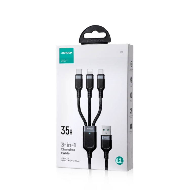 JOYROOM A18 3.5A USB to 8 Pin+USB-C/Type-C+Micro USB 3 in 1 Data Cable, 0.3m, 1.2m