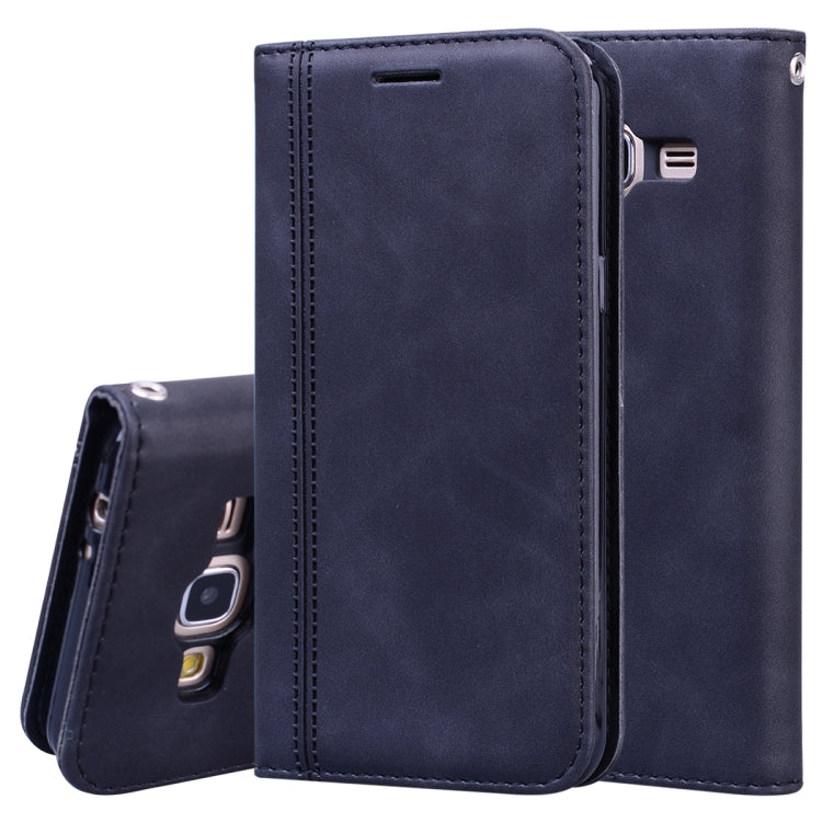 Frosted Business Magnetic Horizontal Flip PU Leather Case with Holder & Card Slot & Lanyard, For Samsung Galaxy J3 (2016), For Samsung Galaxy J3 / J330  (EU), For Samsung Galaxy J5 (2016) / J510, For Samsung Galaxy J5 / J530 (EU)