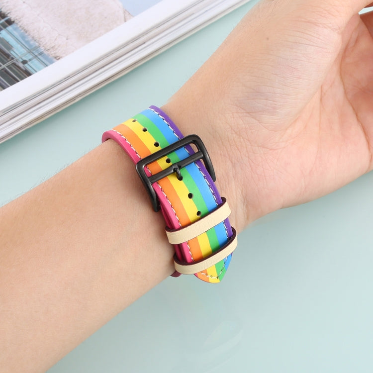 Rainbow Leather Watchband, For Apple Watch Series 7 41mm / 6 & SE & 5 & 4 40mm / 3 & 2 & 1 38mm, For Apple Watch Series 7 45mm / 6 & SE & 5 & 4 44mm / 3 & 2 & 1 42mm