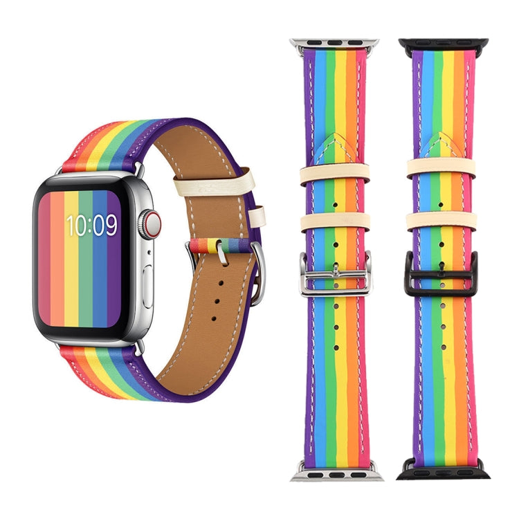 Rainbow Leather Watchband, For Apple Watch Series 7 41mm / 6 & SE & 5 & 4 40mm / 3 & 2 & 1 38mm, For Apple Watch Series 7 45mm / 6 & SE & 5 & 4 44mm / 3 & 2 & 1 42mm