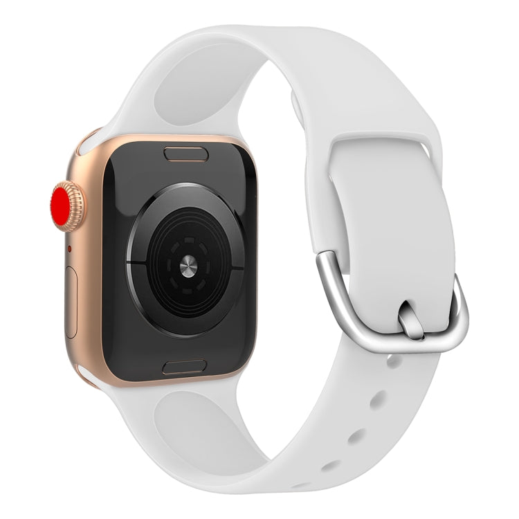 For Apple Watch Series 5 & 4 44mm / 3 & 2 & 1 42mm Solid Color Silicone Replacement Wrist Strap Watchband with Metal Buckle, L