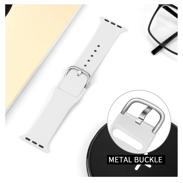 For Apple Watch Series 5 & 4 44mm / 3 & 2 & 1 42mm Solid Color Silicone Replacement Wrist Strap Watchband with Metal Buckle, L