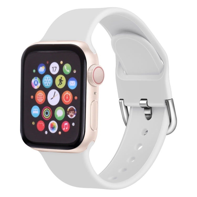 For Apple Watch Series 5 & 4 44mm / 3 & 2 & 1 42mm Solid Color Silicone Replacement Wrist Strap Watchband with Metal Buckle, L