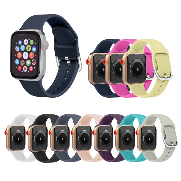 For Apple Watch Series 5 & 4 44mm / 3 & 2 & 1 42mm Solid Color Silicone Replacement Wrist Strap Watchband with Metal Buckle, L