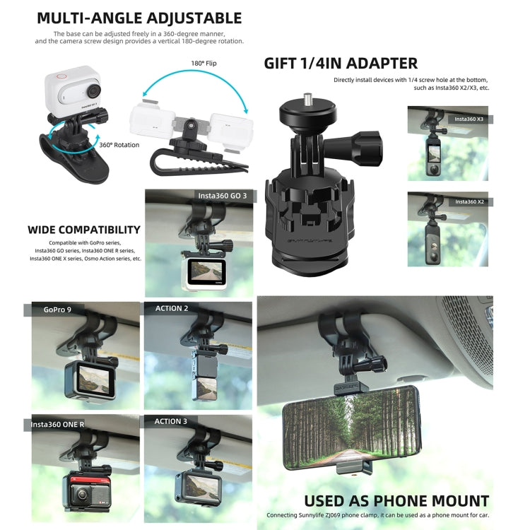 Sunnylife ZJ585 Sun Visor Camera Mount Quick Release Holder 360 Degree Rotating Vlog Bracket, ZJ585