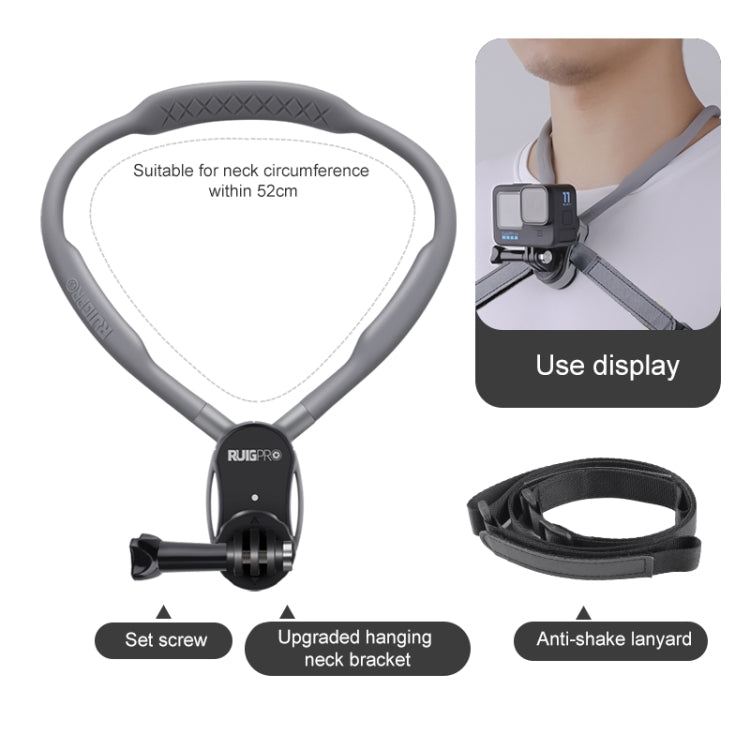 RUIGPRO Lazy Neck Bracket POV View Mount, Standard with Strap, With J-Hook Buckle, With Phone Clamp & Adapter