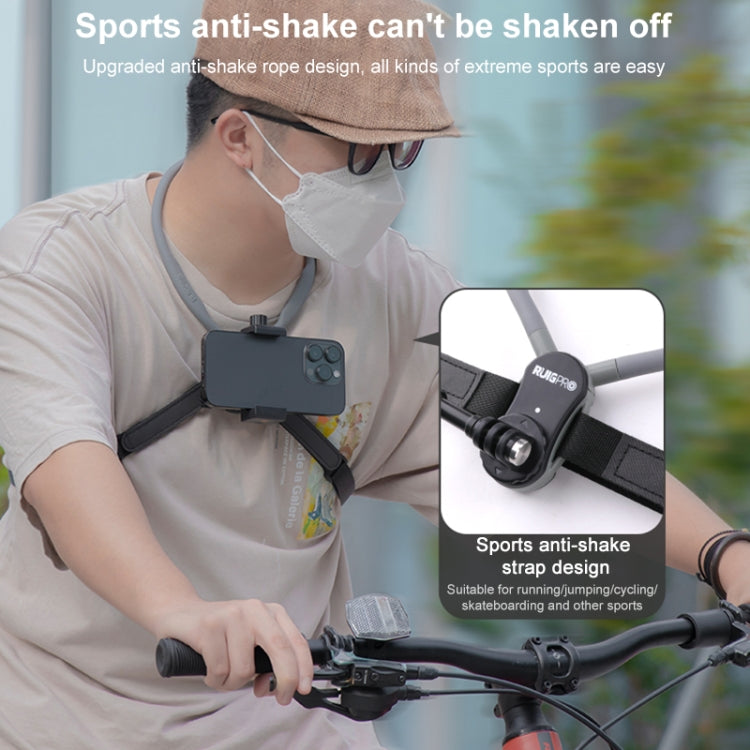 RUIGPRO Lazy Neck Bracket POV View Mount, Standard with Strap, With J-Hook Buckle, With Phone Clamp & Adapter