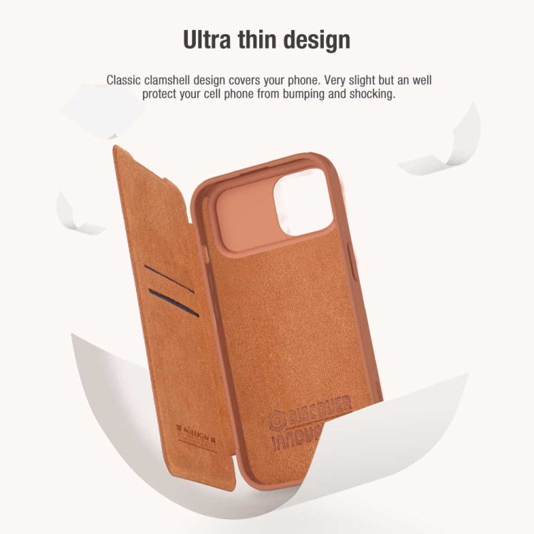 NILLKIN QIN Series Pro Sliding Camera Cover Design Leather Phone Case, For iPhone 15