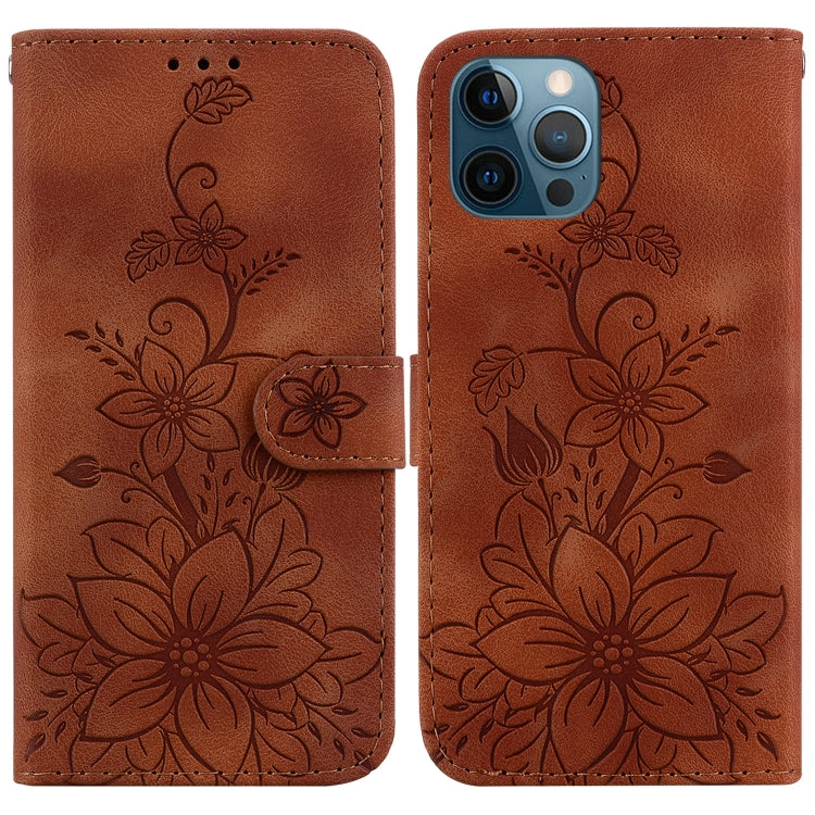 Lily Embossed Leather Phone Case, For iPhone 13, For iPhone 13 mini, For iPhone 12 / 12 Pro, For iPhone 12 Pro Max