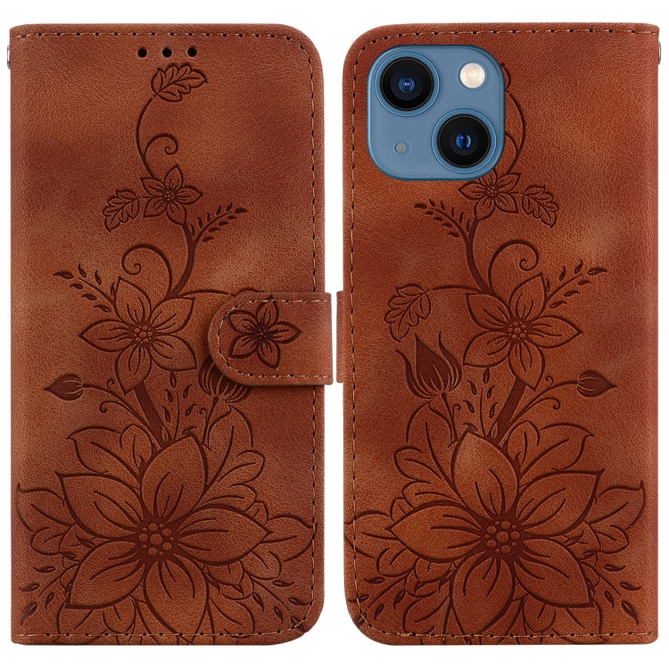 Lily Embossed Leather Phone Case, For iPhone 15, For iPhone 14 Plus, For iPhone 14, For iPhone 14 Pro