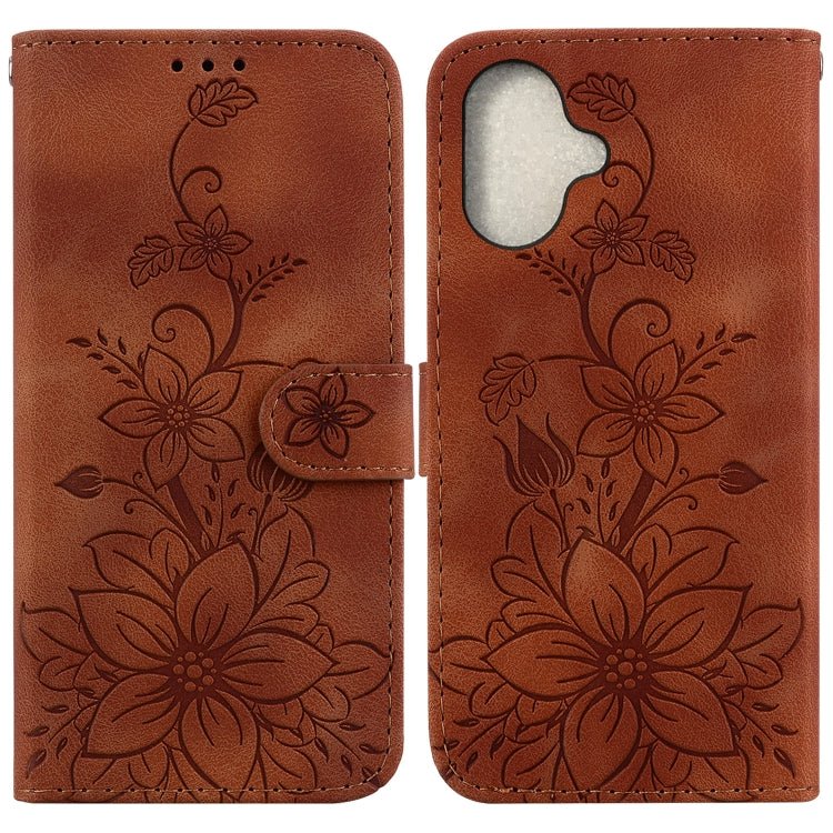 Lily Embossed Leather Phone Case, iPhone 16e, For iPhone 16 Pro Max, For iPhone 16 Pro, For iPhone 16 Plus