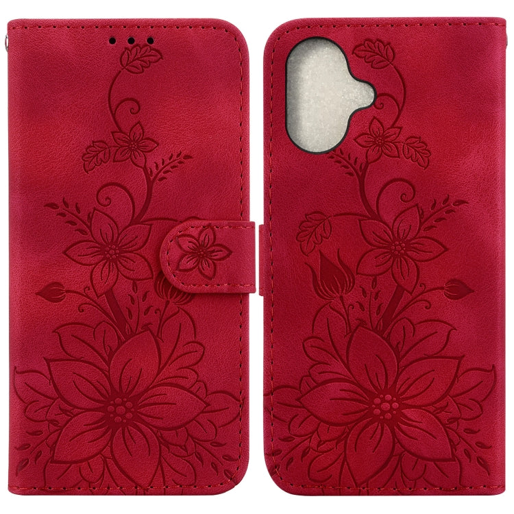 Lily Embossed Leather Phone Case, For iPhone 16, For iPhone 15 Pro Max, For iPhone 15 Pro, For iPhone 15 Plus