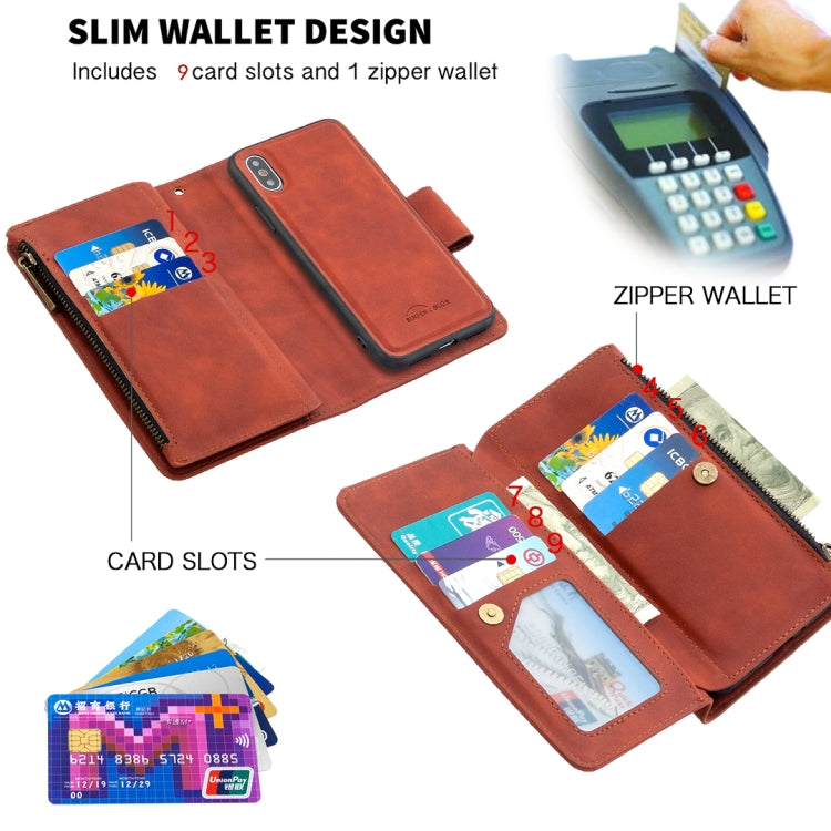 Skin Feel Detachable Magnetic Zipper Horizontal Flip PU Leather Case with Multi-Card Slots & Holder & Wallet & Photo Frame & Lanyard, For iPhone XS / X, For iPhone 6 Plus, For iPhone 6, For iPhone 11 Pro Max