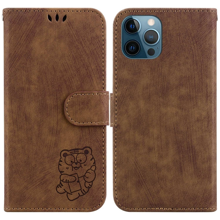 Little Tiger Embossed Leather Phone Case, For iPhone 13, For iPhone 13 mini, For iPhone 12 / 12 Pro, For iPhone 12 Pro Max