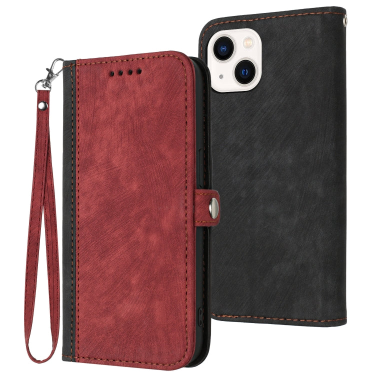 Side Buckle Double Fold Hand Strap Leather Phone Case, For iPhone 15