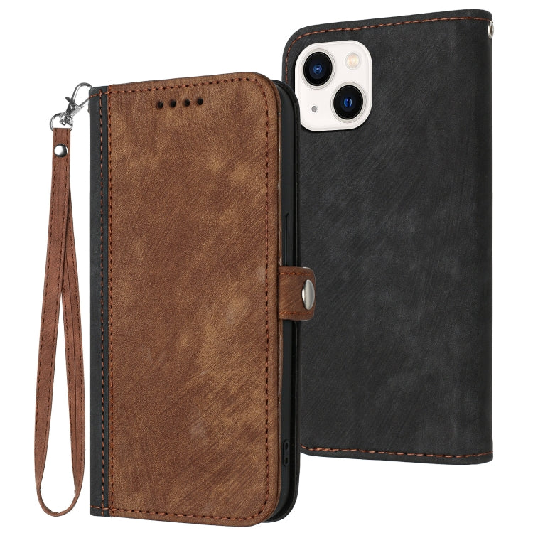 Side Buckle Double Fold Hand Strap Leather Phone Case, For iPhone 15