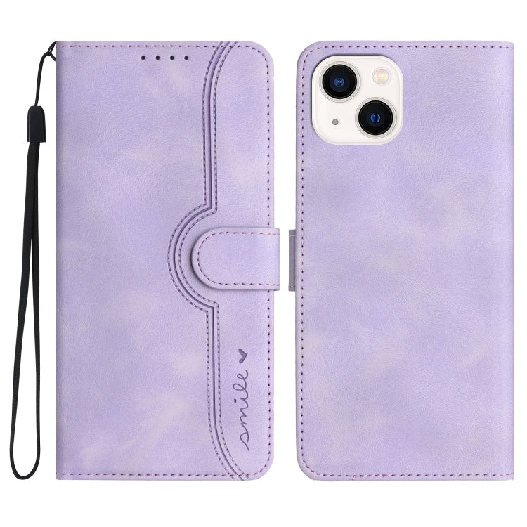 Heart Pattern Skin Feel Leather Phone Case, For iPhone 15