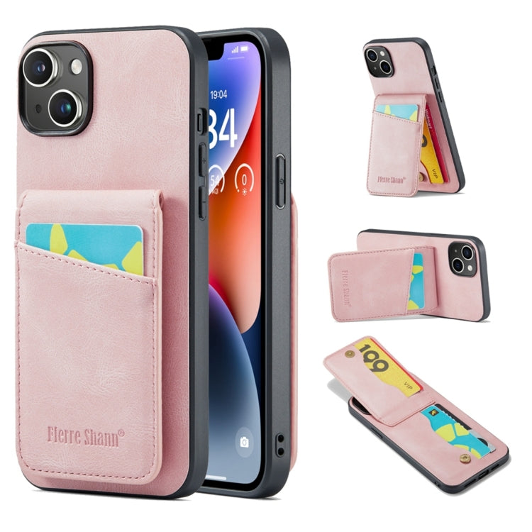 Fierre Shann Crazy Horse Card Holder Back Cover PU Phone Case, For iPhone 15 Pro Max, For iPhone 15 Pro, For iPhone 15 Plus, For iPhone 15