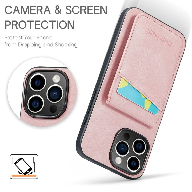 Fierre Shann Crazy Horse Card Holder Back Cover PU Phone Case, For iPhone 16 Pro Max, For iPhone 16 Pro, For iPhone 16 Plus, For iPhone 16