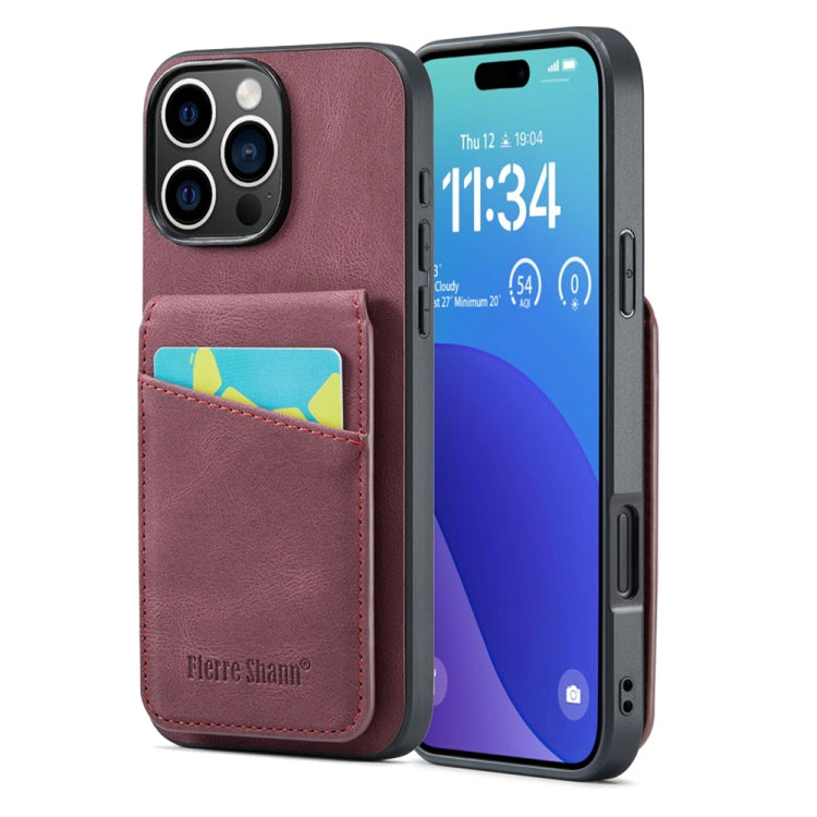 Fierre Shann Crazy Horse Card Holder Back Cover PU Phone Case, For iPhone 16 Pro Max, For iPhone 16 Pro, For iPhone 16 Plus, For iPhone 16