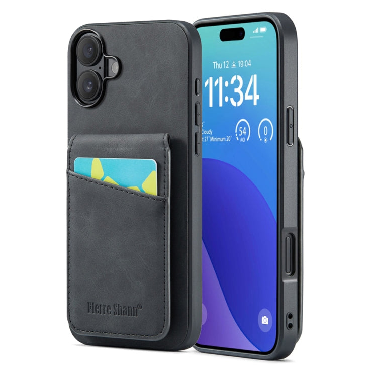 Fierre Shann Crazy Horse Card Holder Back Cover PU Phone Case, For iPhone 16 Pro Max, For iPhone 16 Pro, For iPhone 16 Plus, For iPhone 16