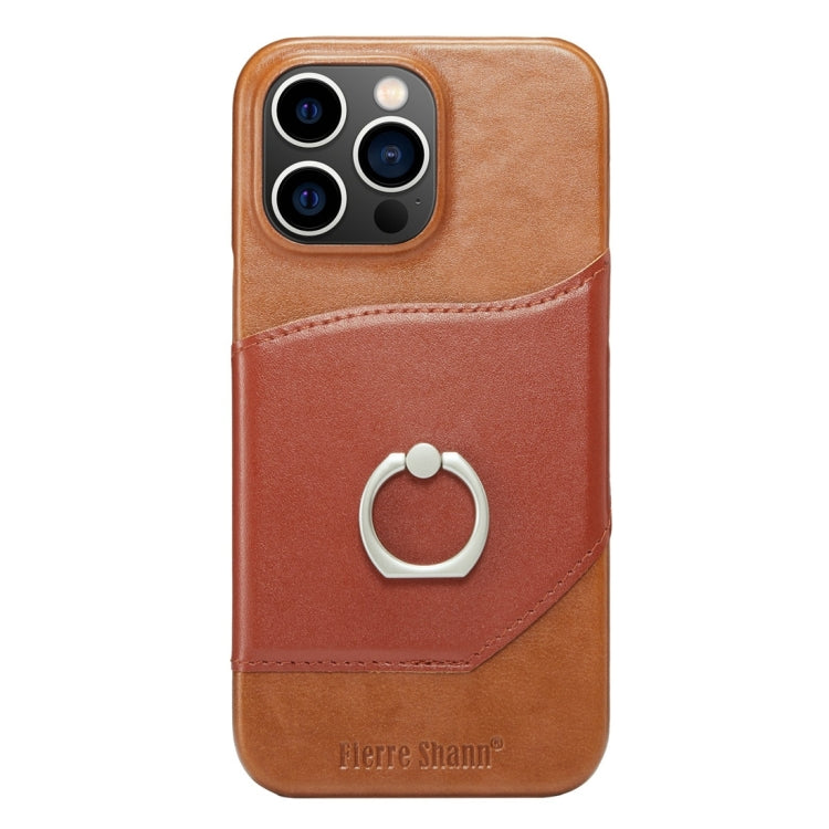 Fierre Shann Oil Wax Texture Genuine Leather Back Cover Phone Case, For iPhone 15 Pro Max, For iPhone 15 Pro, For iPhone 15 Plus, For iPhone 15