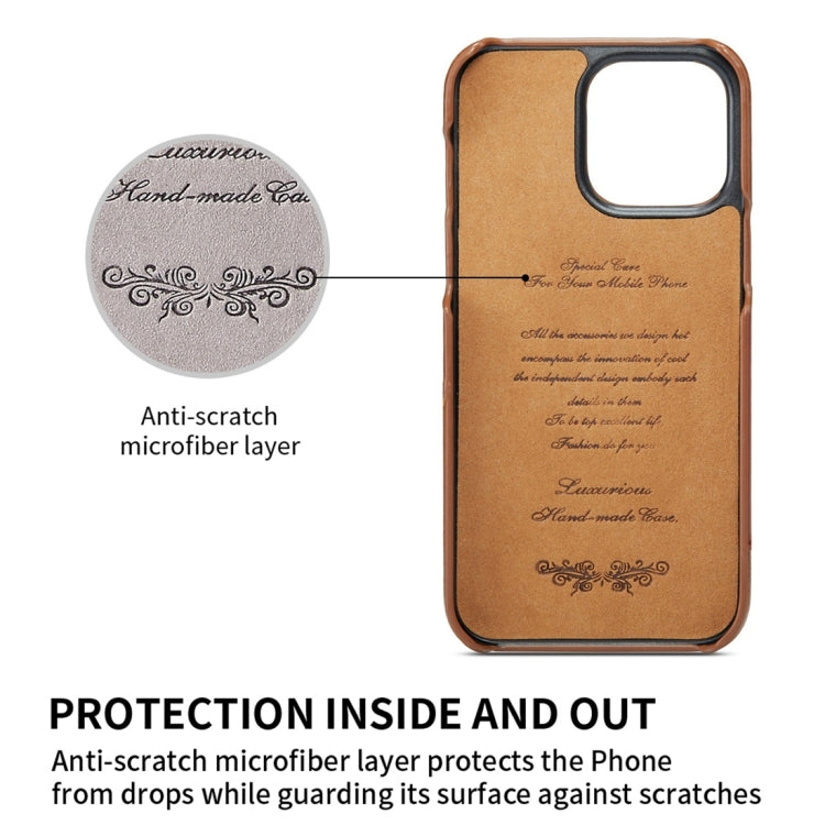 Fierre Shann Oil Wax Texture Genuine Leather Back Cover Phone Case, For iPhone 15 Pro Max, For iPhone 15 Pro, For iPhone 15 Plus, For iPhone 15