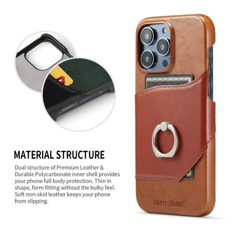Fierre Shann Oil Wax Texture Genuine Leather Back Cover Phone Case, For iPhone 15 Pro Max, For iPhone 15 Pro, For iPhone 15 Plus, For iPhone 15