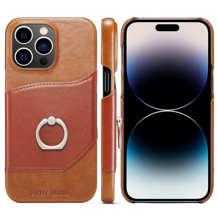 Fierre Shann Oil Wax Texture Genuine Leather Back Cover Phone Case, For iPhone 15 Pro Max, For iPhone 15 Pro, For iPhone 15 Plus, For iPhone 15