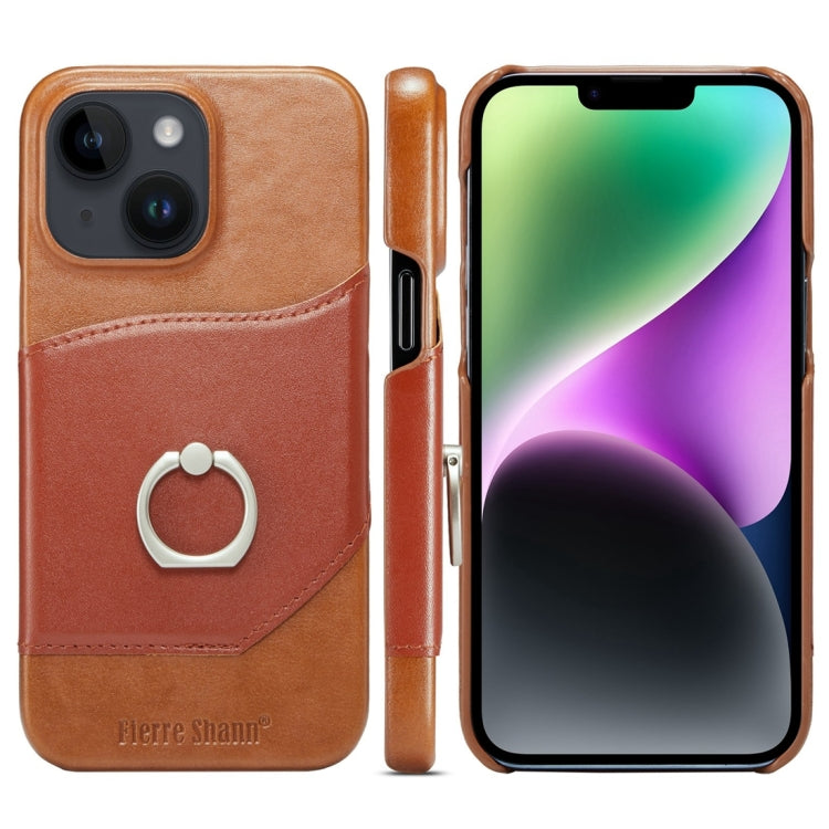 Fierre Shann Oil Wax Texture Genuine Leather Back Cover Phone Case, For iPhone 15 Pro Max, For iPhone 15 Pro, For iPhone 15 Plus, For iPhone 15