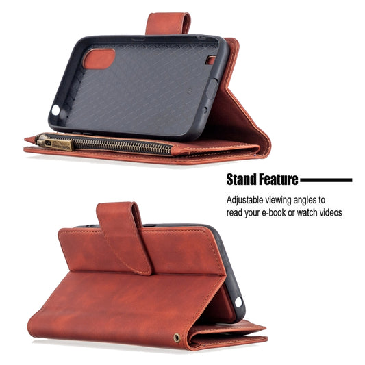 Samsung A01 leather case back view with lanyard attachment and protective design