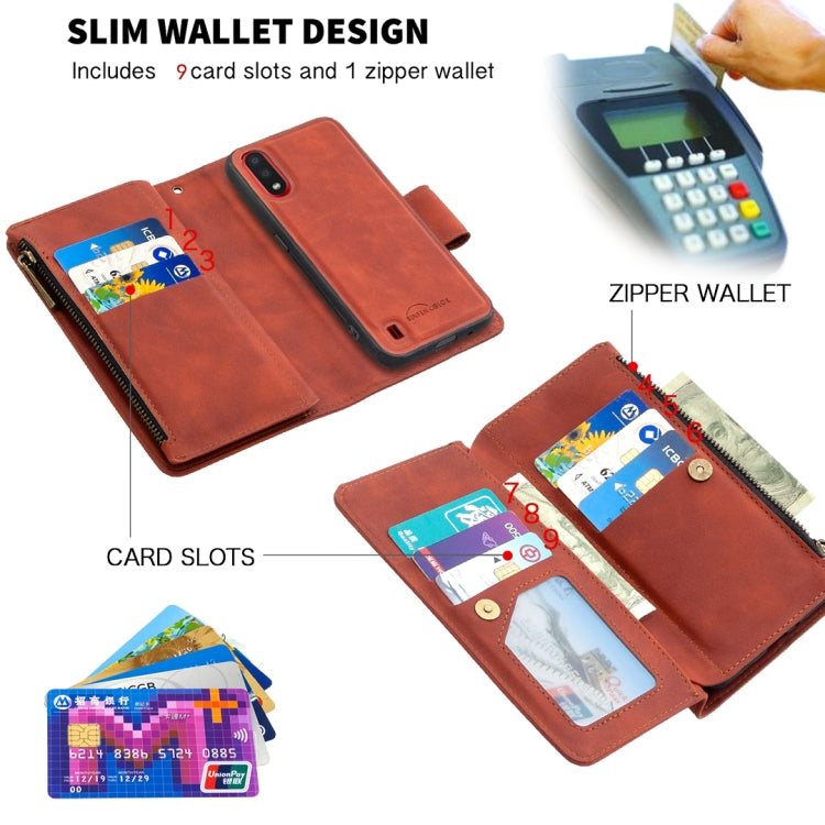 Skin Feel Detachable Magnetic Zipper Horizontal Flip PU Leather Case with Multi-Card Slots & Holder & Wallet & Photo Frame & Lanyard, For Samsung Galaxy A01, For Samsung Galaxy A10 / M10, For Samsung Galaxy A20 / A30, For Samsung Galaxy A21