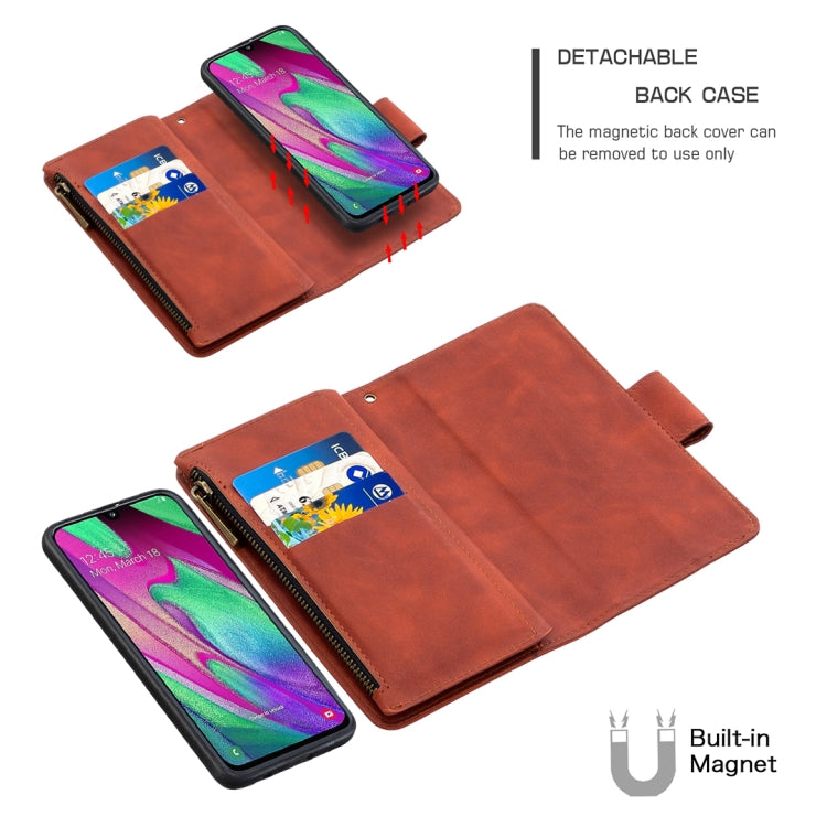 Skin Feel Detachable Magnetic Zipper Horizontal Flip PU Leather Case with Multi-Card Slots & Holder & Wallet & Photo Frame & Lanyard, For Samsung Galaxy A40, For Samsung Galaxy A41, For Samsung Galaxy A50 / A30s / A50s, For Samsung Galaxy A70e