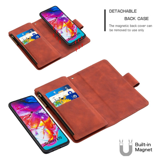 Close-up of magnetic zipper detail on Samsung Galaxy A71 leather case