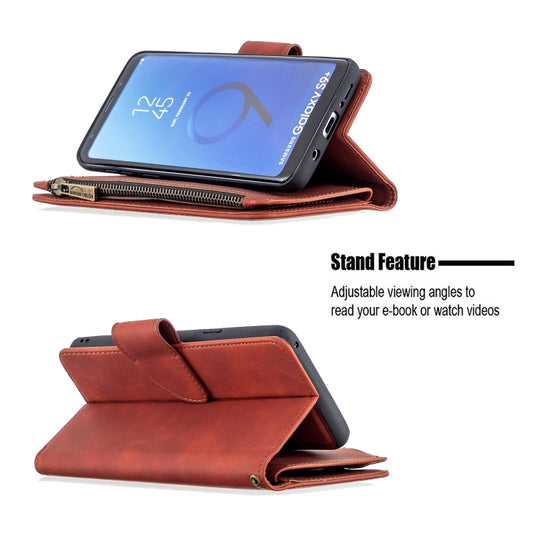 Multiple card slot storage visible in professional brown leather Samsung Galaxy S9 case