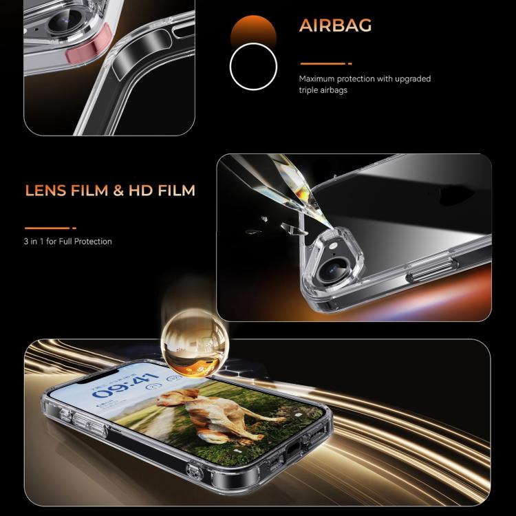 iPAKY Crystal Clear Series Shockproof PC + TPU Protective Phone Case, For iPhone 17e / 16e, For iPhone 16 Plus, For iPhone 16, For iPhone 15 Pro Max, For iPhone 15 Pro, For iPhone 15