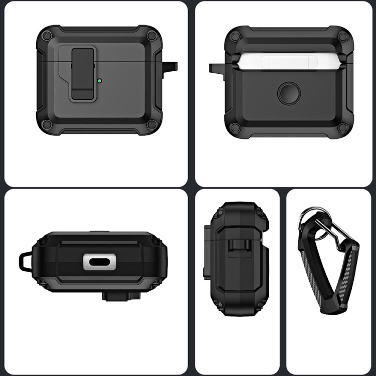 Étui de protection pour écouteurs Bluetooth sans fil en TPU et PC avec verrouillage et crochet, pour AirPods 3