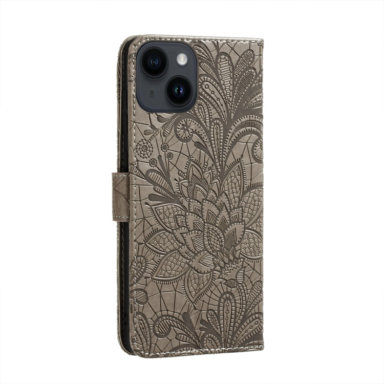 Lace Flower Embossing Flip Leather Phone Case, For iPhone 15