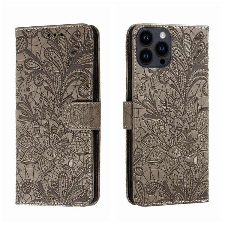 Lace Flower Embossing Flip Leather Phone Case, For iPhone 16, For iPhone 15 Pro Max, For iPhone 15 Pro, For iPhone 15 Plus