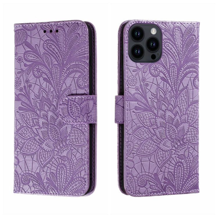 Lace Flower Embossing Flip Leather Phone Case, For iPhone 16, For iPhone 15 Pro Max, For iPhone 15 Pro, For iPhone 15 Plus