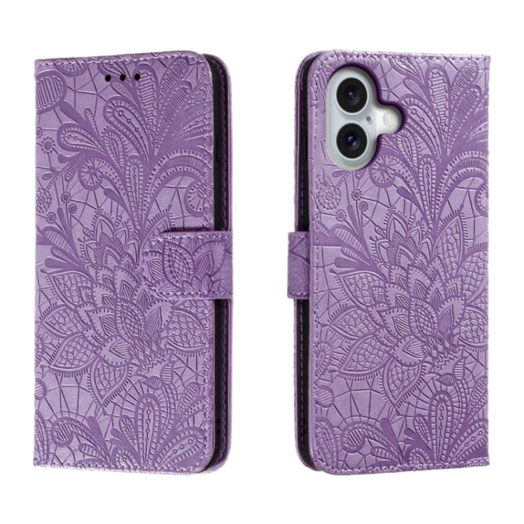 Lace Flower Embossing Flip Leather Phone Case, For iPhone 16, For iPhone 15 Pro Max, For iPhone 15 Pro, For iPhone 15 Plus